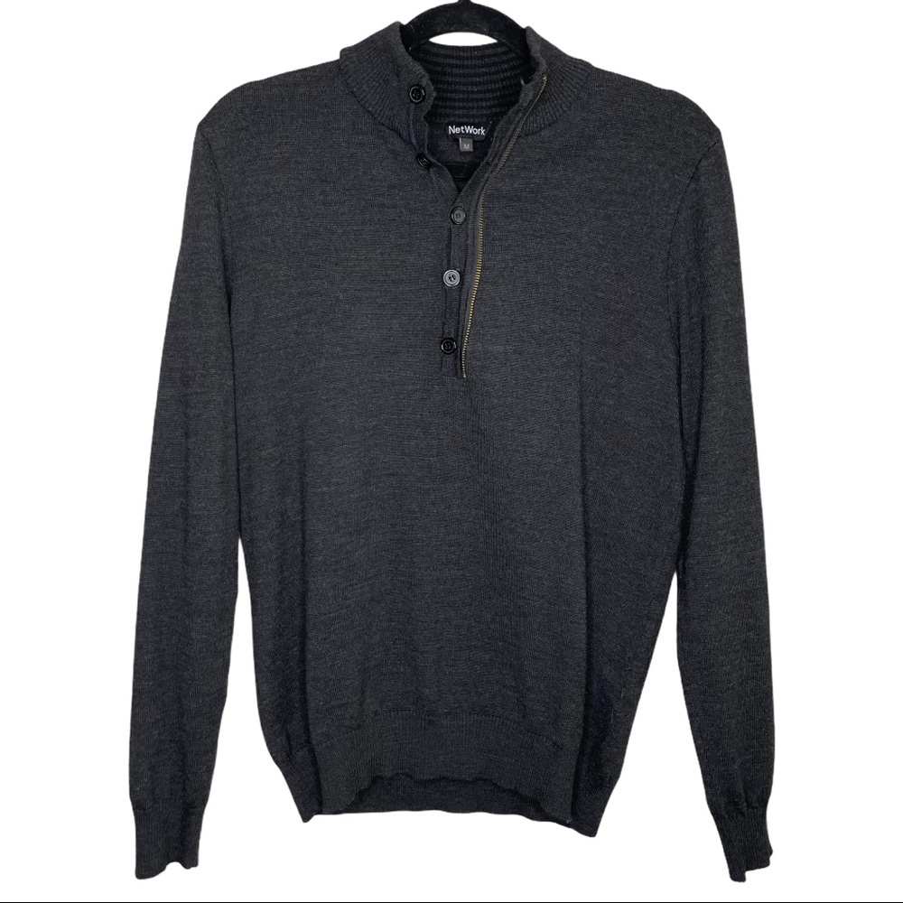 NetWork Men's Quarter Button Pull Over Sweater Medium